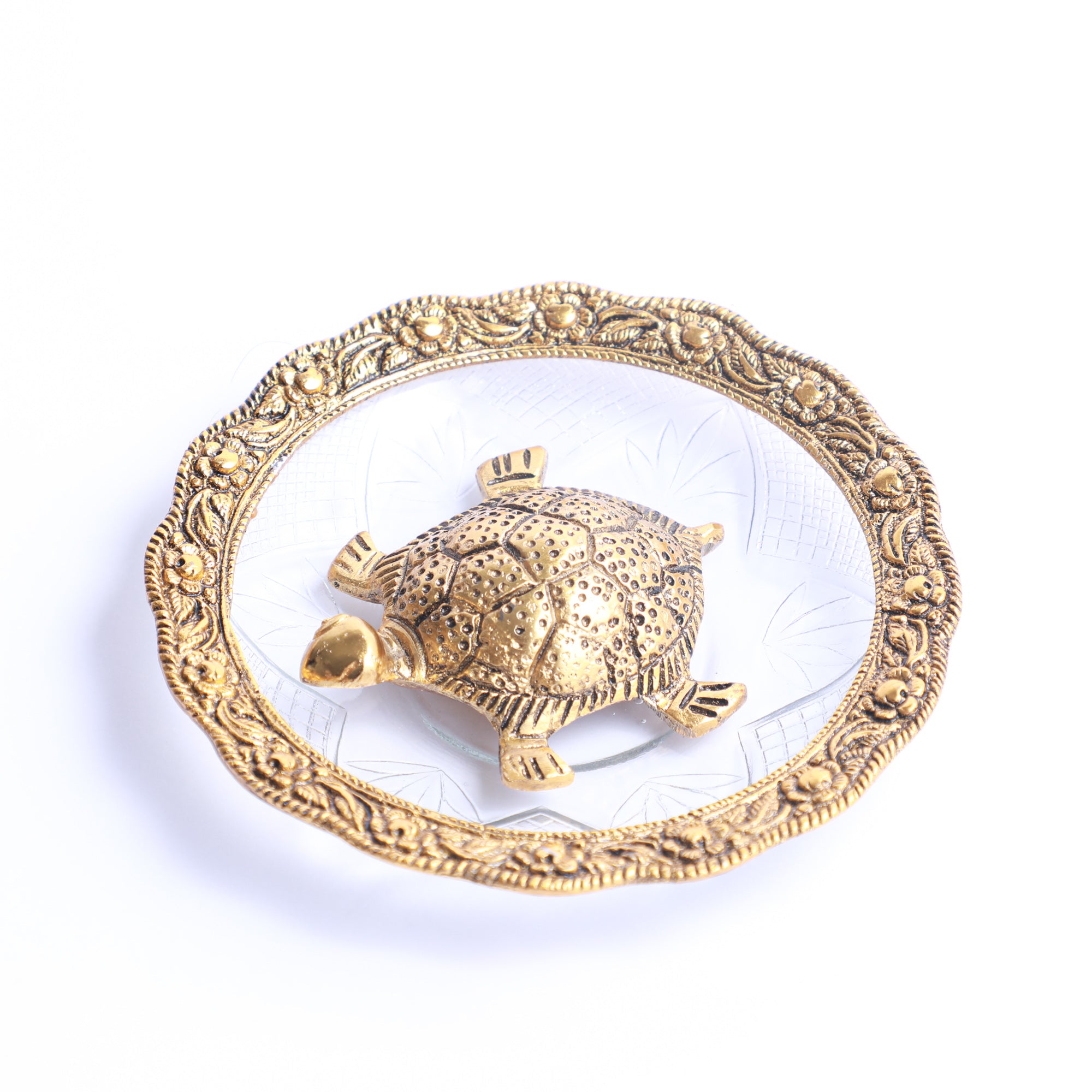 Transparent bowl with tortoise for home vaastu